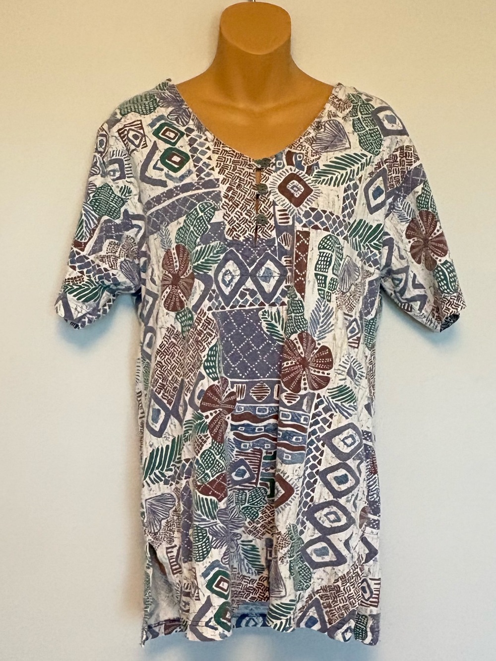 Vintage 90s Chico's Geometric Print Cotton Top Size 1 (M) Boho Art-to-Wear